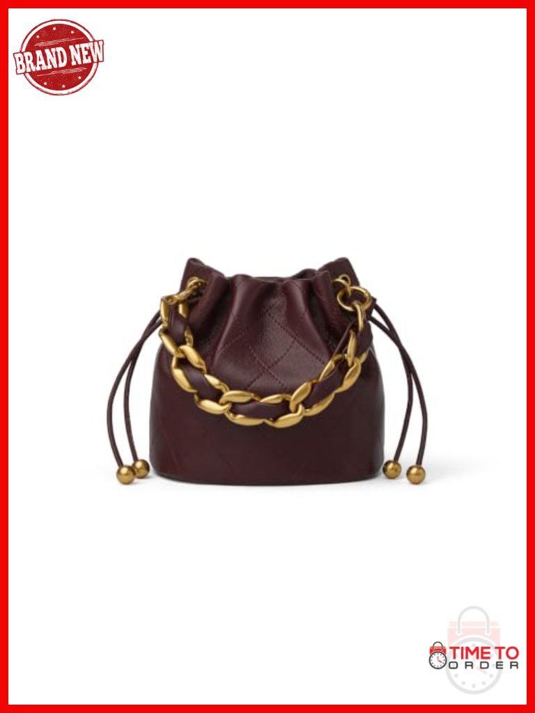 Genuine Lambskin Leather Small Top Handle Bucket Bag With Chain Strap